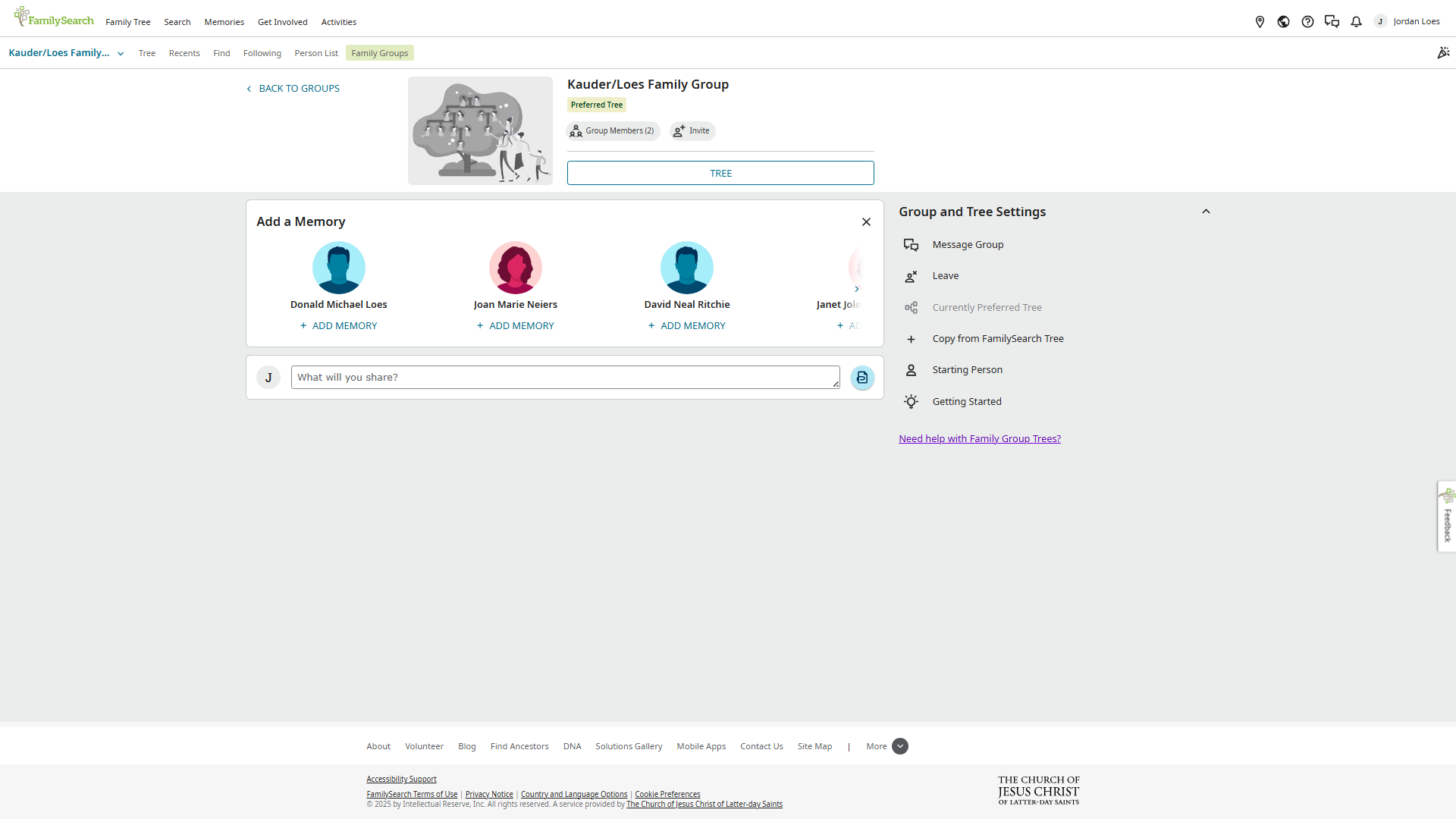 Joining the FamilySearch family group